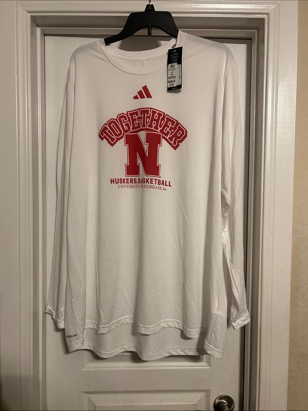 NWT adidas White Long Sleeve Nebraska Huskers 'Together' Basketball shirt sz 2xl